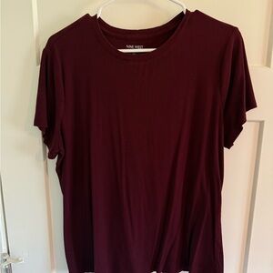 Nine West Short Sleeve Ribbed Tee - Maroon